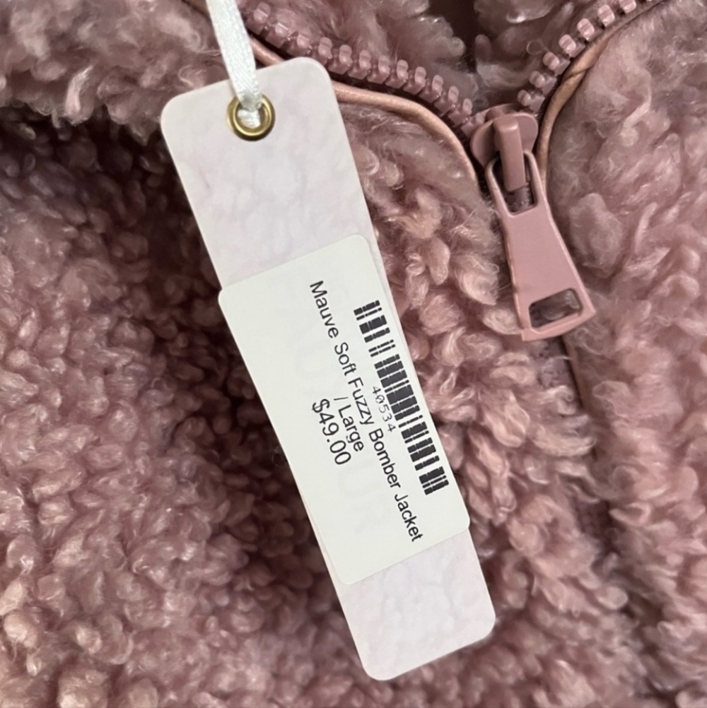 Love Tree Teddy Jacket Mauve Large Bomber Style Zip Front - Picture 5 of 14